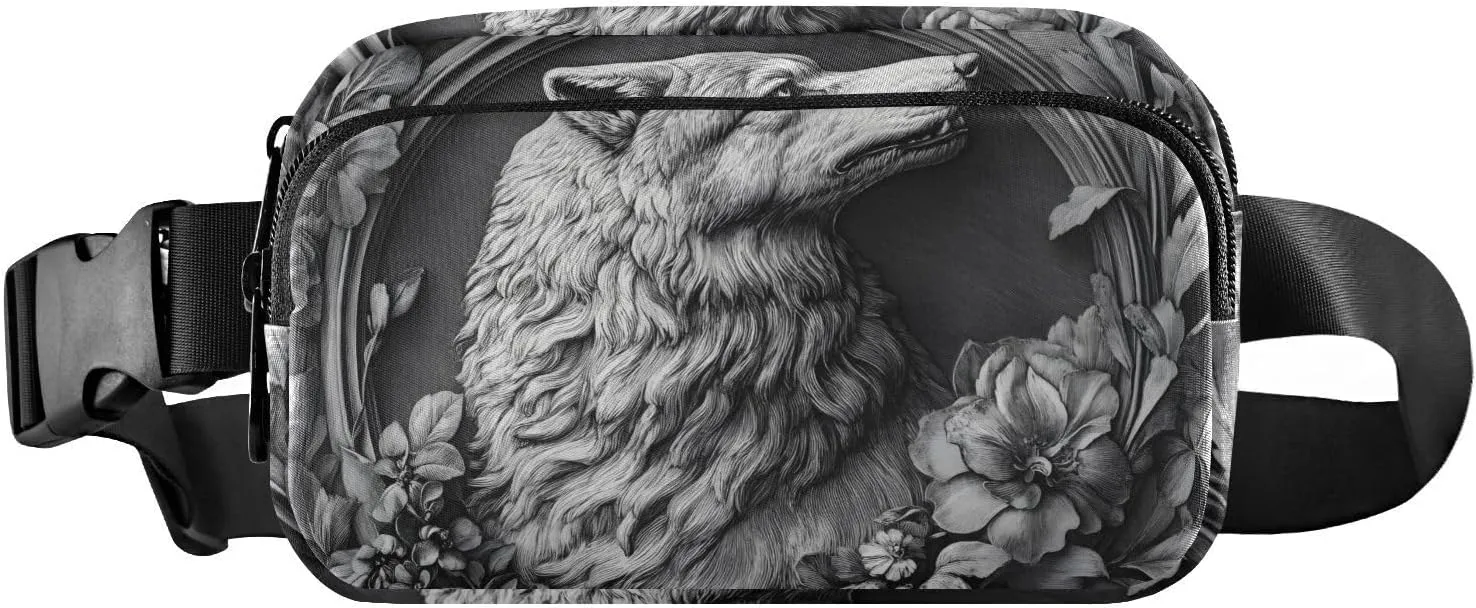 Statue Wolf Fanny Pack Water Resistant Waist Pack Sling Bag Purse for Women Men Travel Hiking