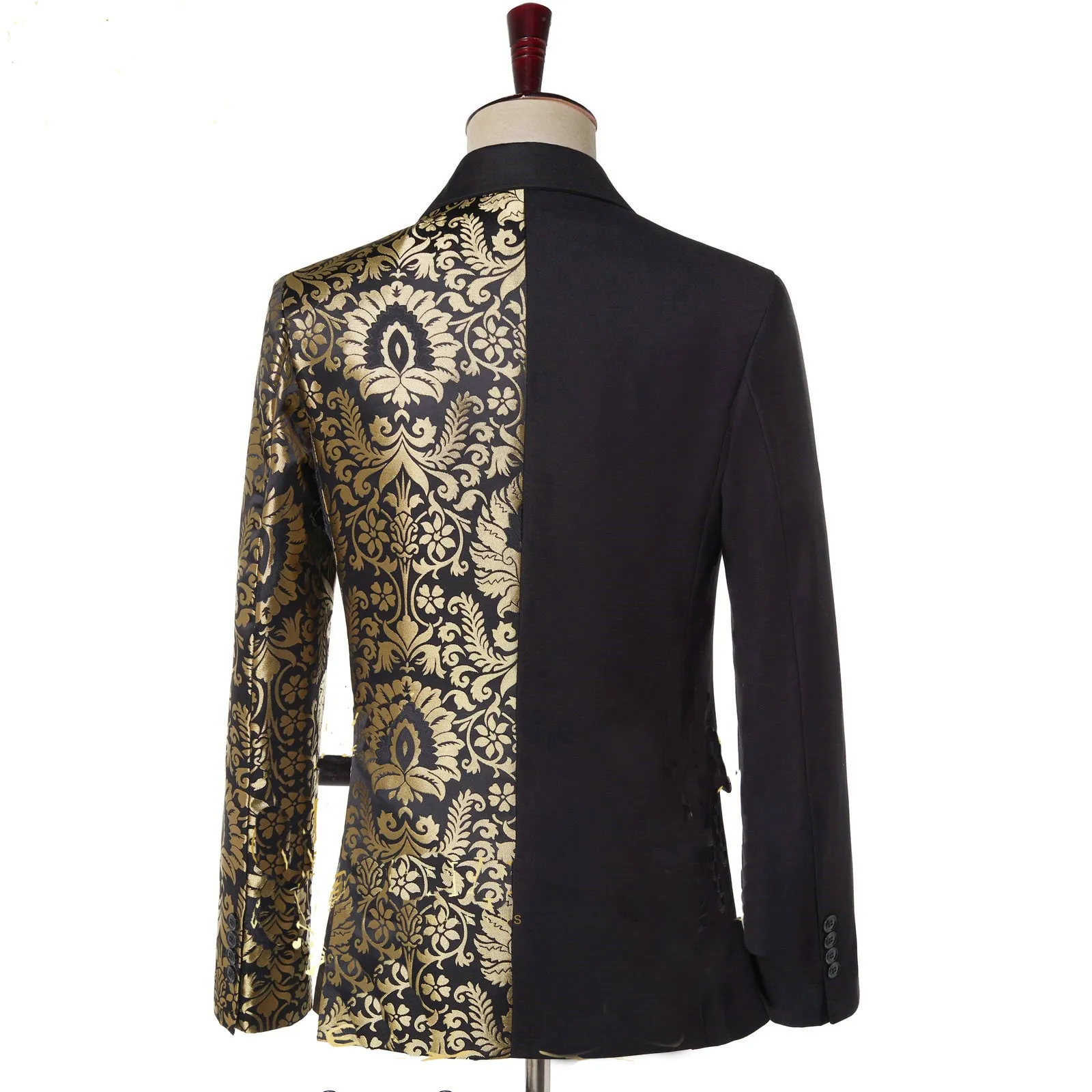 Stephen Double Breasted Gold Floral Jacquard Slim Fit Mens Suits