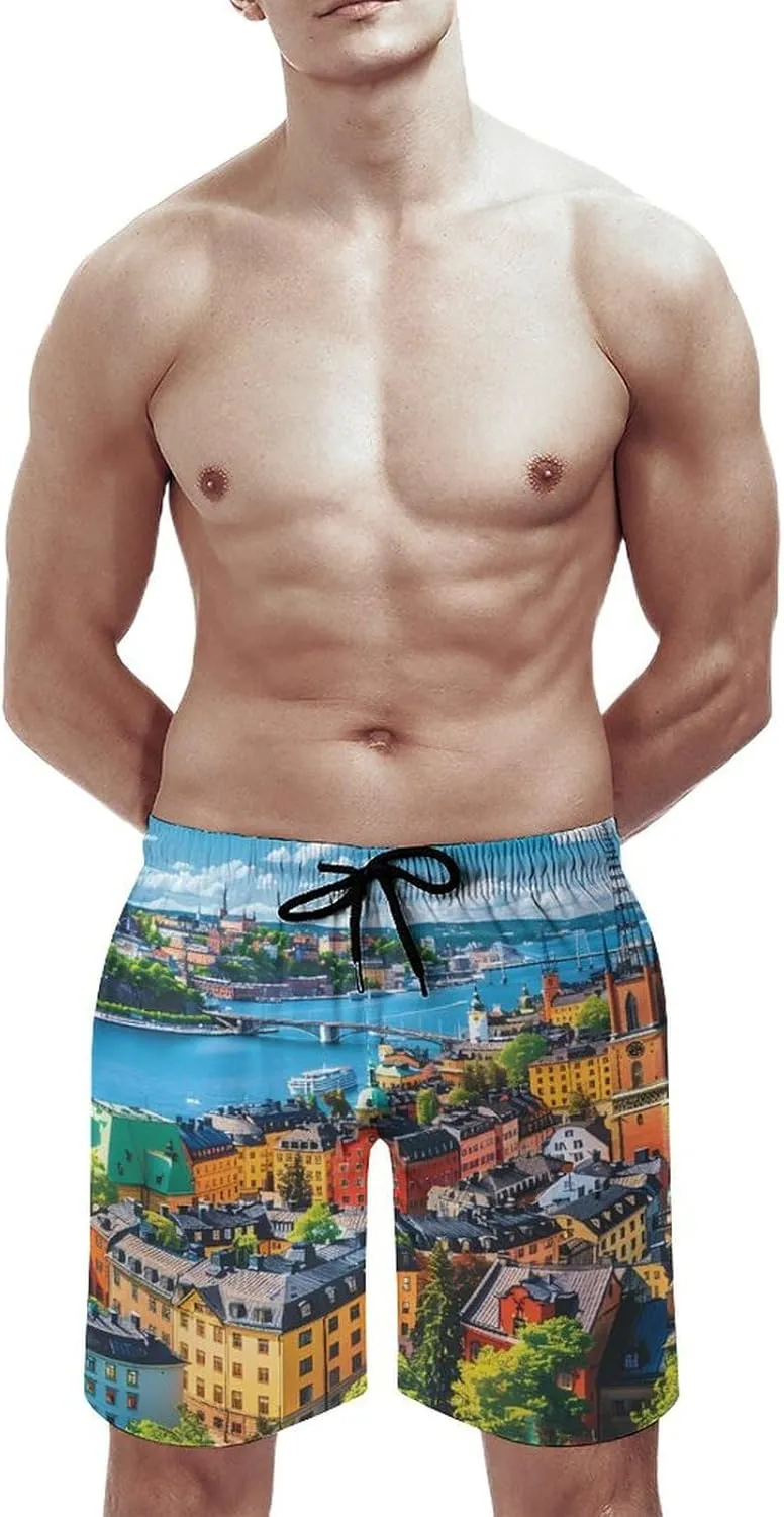 Stockholm Sweden Men's Swim Trunks Quick Dry Board Shorts Breathable Summer Beach Shorts Bathing Suits
