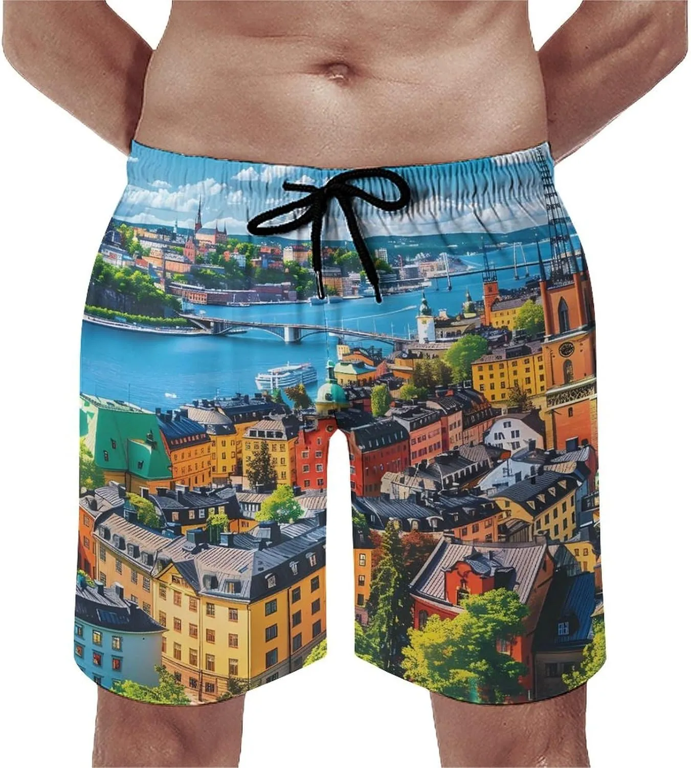 Stockholm Sweden Men's Swim Trunks Quick Dry Board Shorts Breathable Summer Beach Shorts Bathing Suits