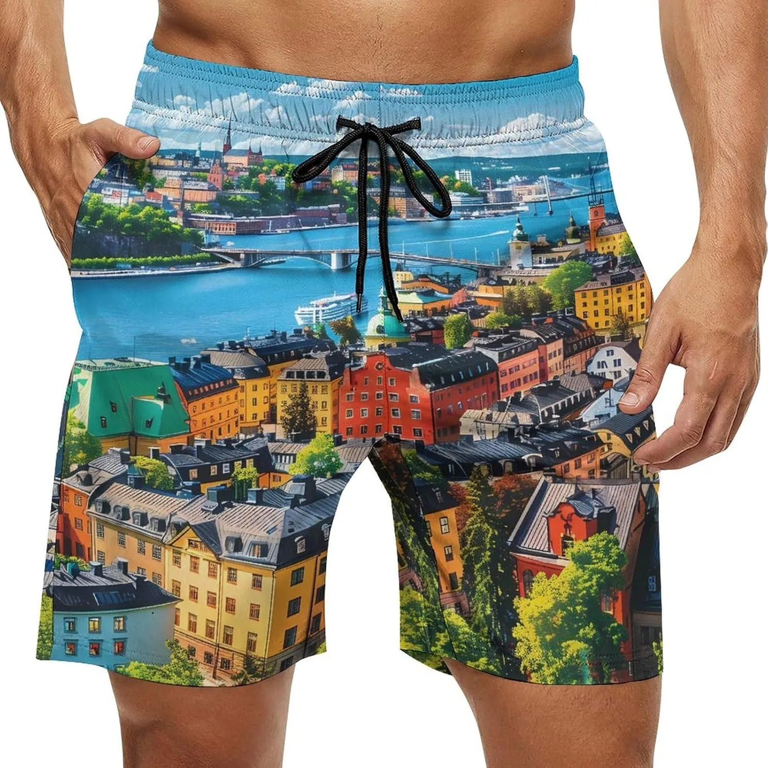 Stockholm Sweden Men's Swim Trunks Quick Dry Board Shorts Breathable Summer Beach Shorts Bathing Suits