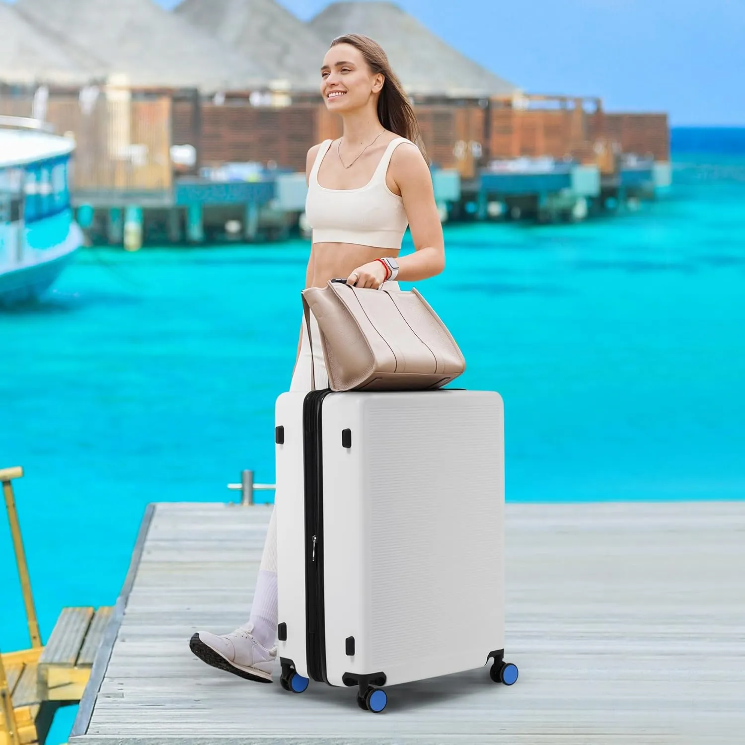 Suitcase Hardshell Luggage, White, One Size