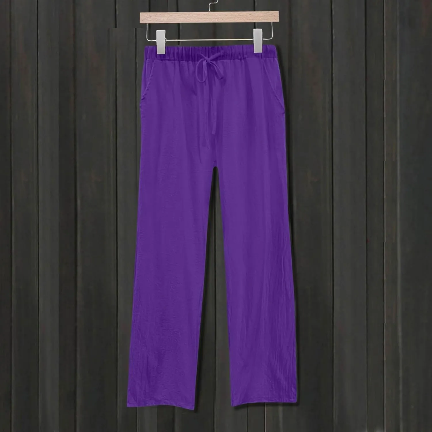 Summer Casual Trousers Pants for Women Flowy Straight Leg Cotton Linen Pants with Pockets Loose Fit Fashion Outfits