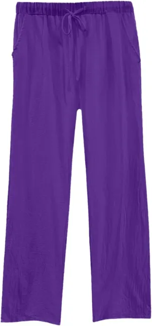 Summer Casual Trousers Pants for Women Flowy Straight Leg Cotton Linen Pants with Pockets Loose Fit Fashion Outfits