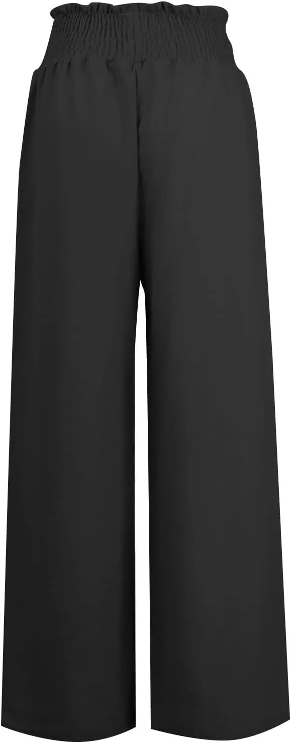 Summer Palazzo Pants for Women Trendy Flowy Wide Leg Cotton Linen Pants High Waisted Vintage Casual Trousers Pockets