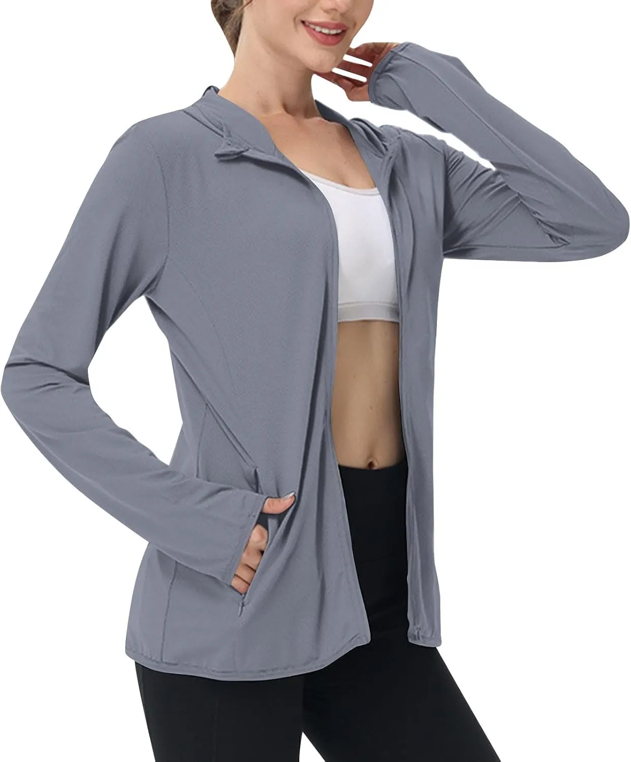 Sun Protection Shirts for Women UPF 50  SPF UV Long Sleeve Zip Up Hoodies Summer Outdoor Hiking Cooling Athletic Jackets