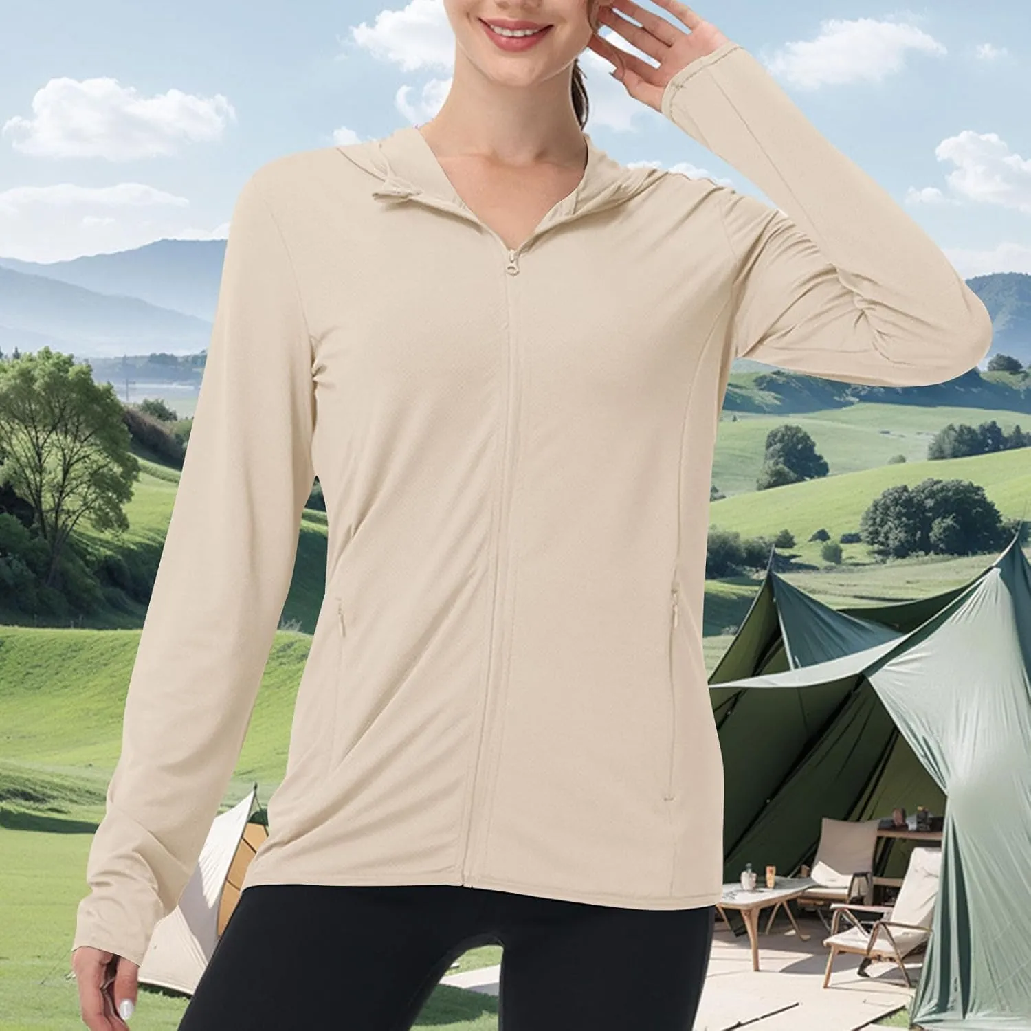 Sun Protection Shirts for Women UPF 50  SPF UV Long Sleeve Zip Up Hoodies Summer Outdoor Hiking Cooling Athletic Jackets