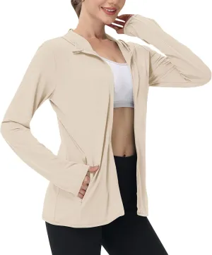 Sun Protection Shirts for Women UPF 50  SPF UV Long Sleeve Zip Up Hoodies Summer Outdoor Hiking Cooling Athletic Jackets