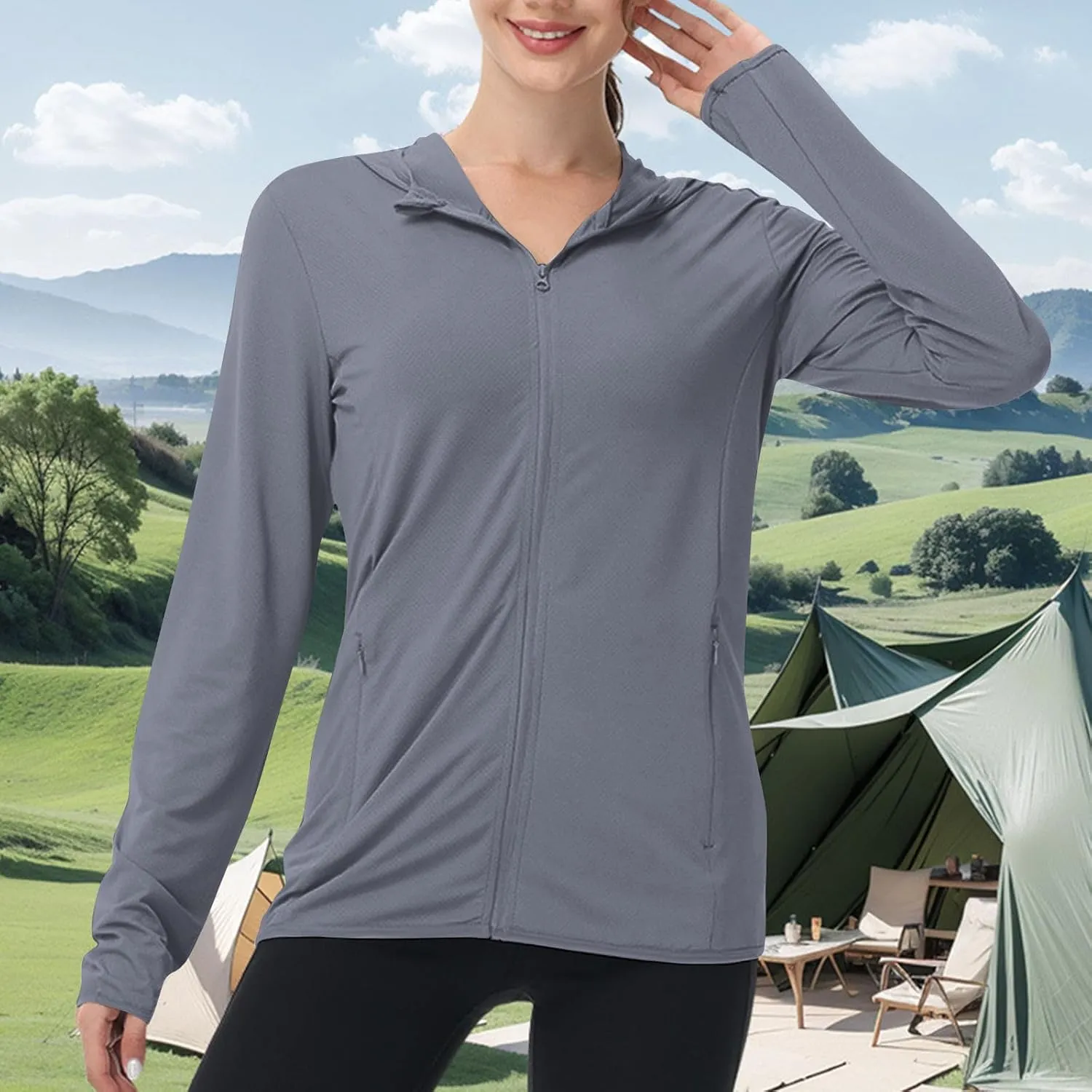 Sun Protection Shirts for Women UPF 50  SPF UV Long Sleeve Zip Up Hoodies Summer Outdoor Hiking Cooling Athletic Jackets