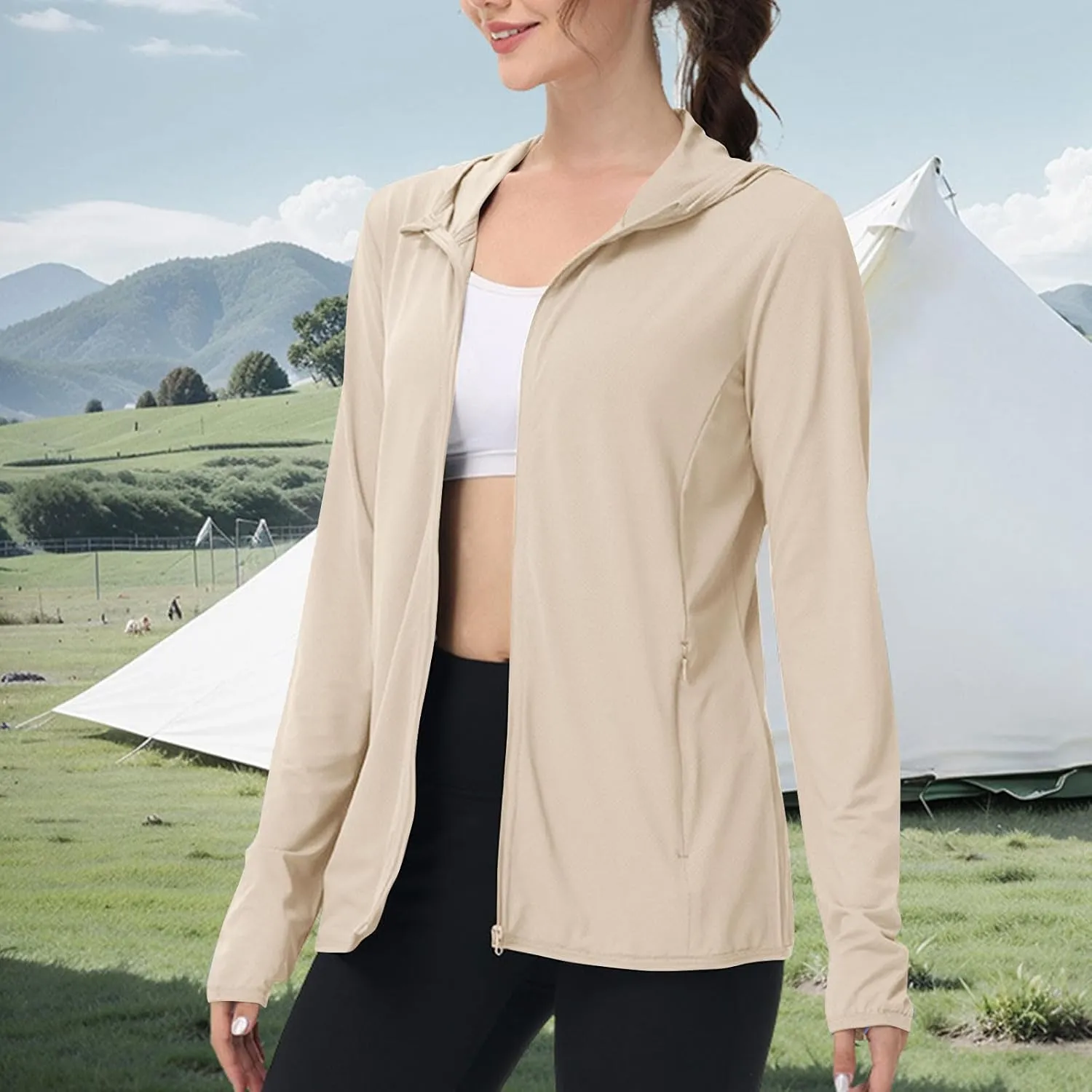 Sun Protection Shirts for Women UPF 50  SPF UV Long Sleeve Zip Up Hoodies Summer Outdoor Hiking Cooling Athletic Jackets