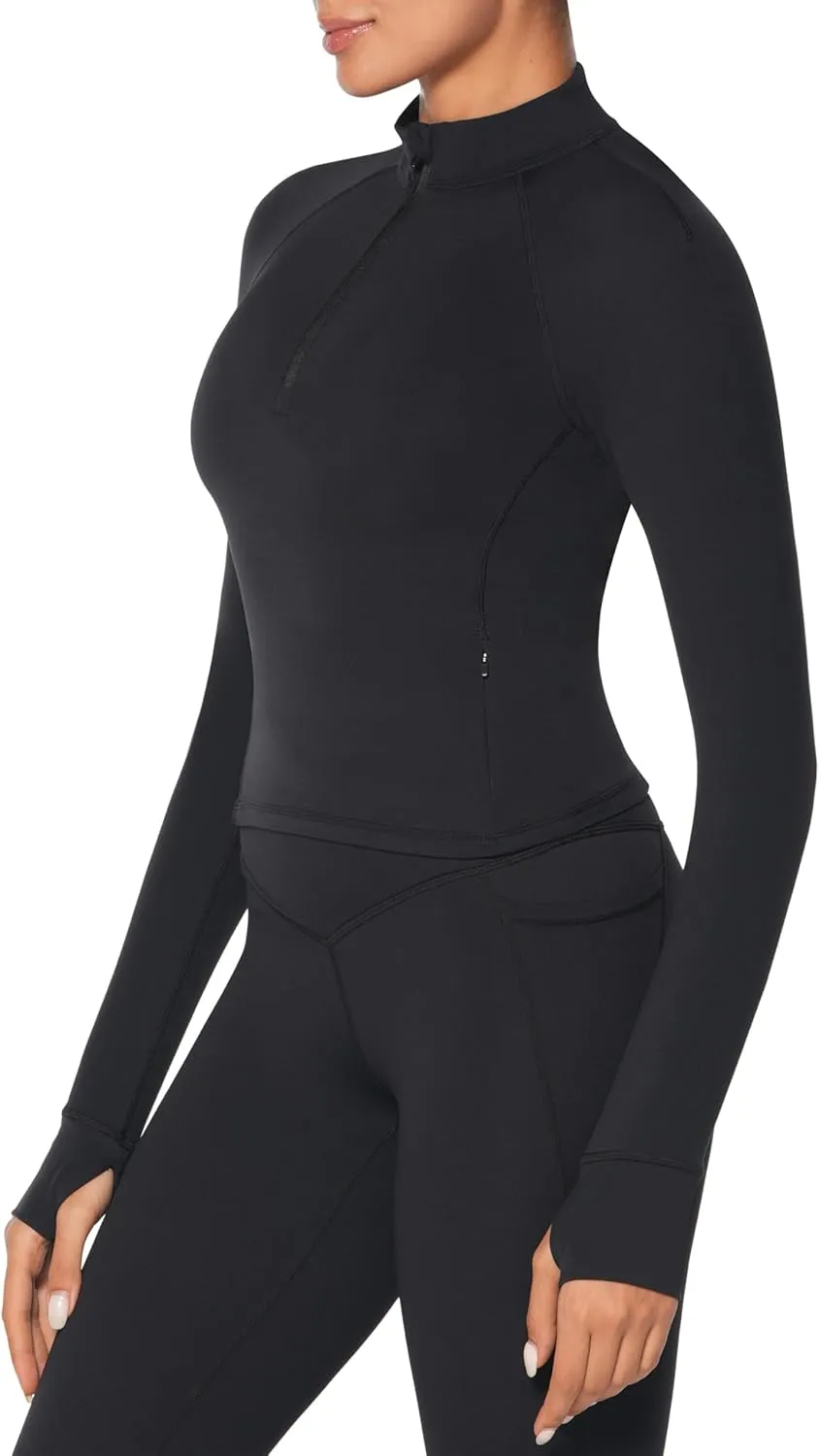 Sunzel Women's Long Sleeve Workout Crop Tops, Half Quarter Zip Compression Shirts with Thumbholes Quick Dry Athletic Running