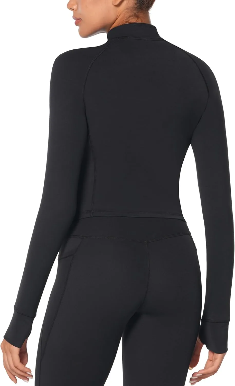 Sunzel Women's Long Sleeve Workout Crop Tops, Half Quarter Zip Compression Shirts with Thumbholes Quick Dry Athletic Running
