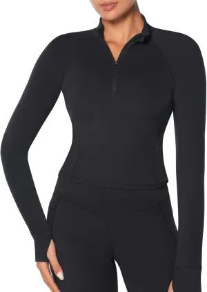Sunzel Women's Long Sleeve Workout Crop Tops, Half Quarter Zip Compression Shirts with Thumbholes Quick Dry Athletic Running