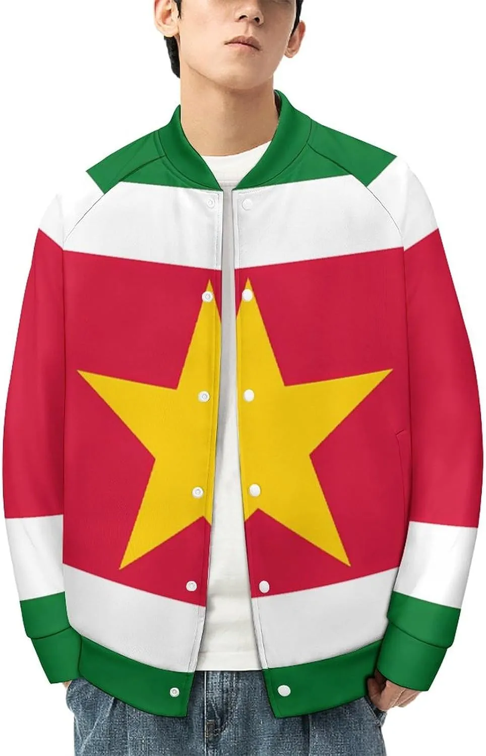 Surinam Flag Surinamian Lightweight Men's Baseball Jackets Relaxed Fit Varsity Bomber Jacket Windbreaker Coat