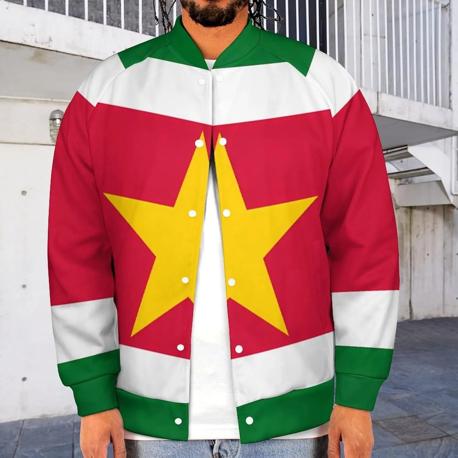 Surinam Flag Surinamian Lightweight Men's Baseball Jackets Relaxed Fit Varsity Bomber Jacket Windbreaker Coat