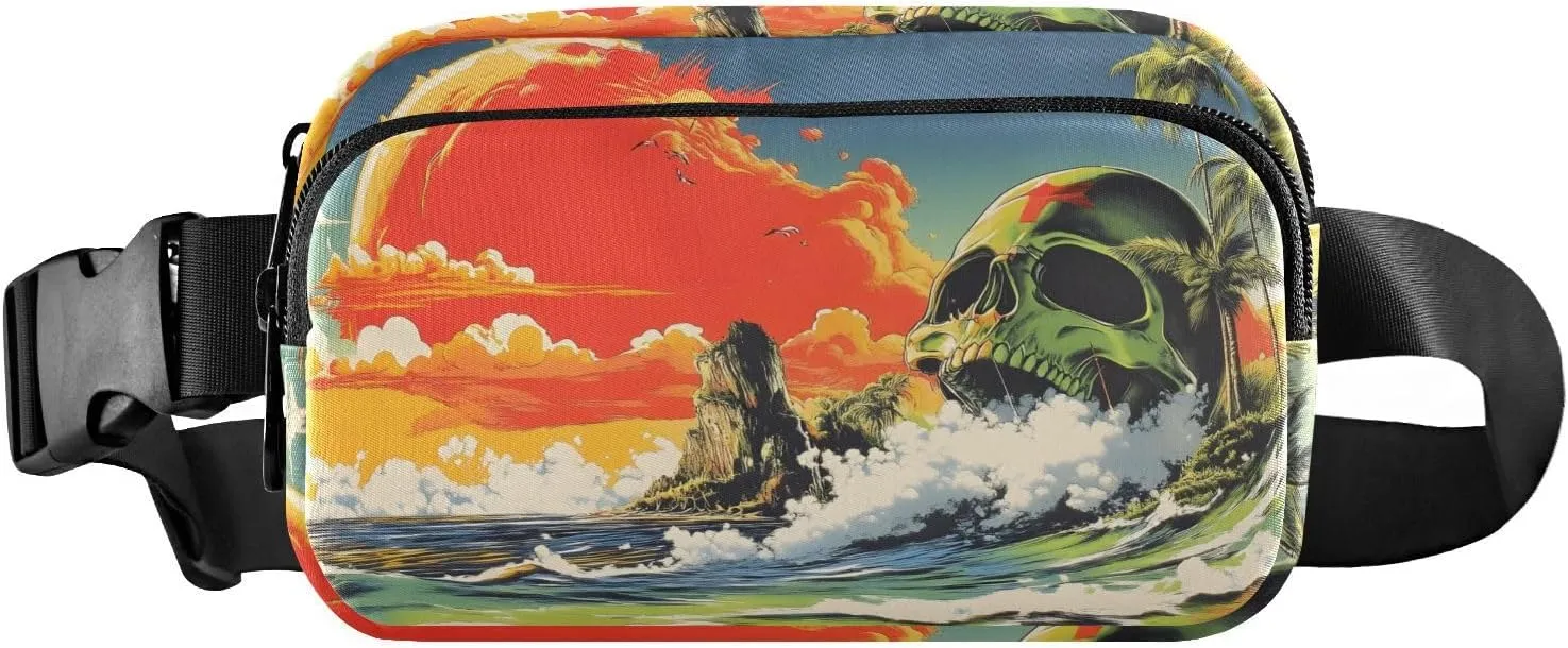 Surreal Island Fanny Pack Water Resistant, Women Men Waist Pack Sling Bag Purse for Travel Hiking
