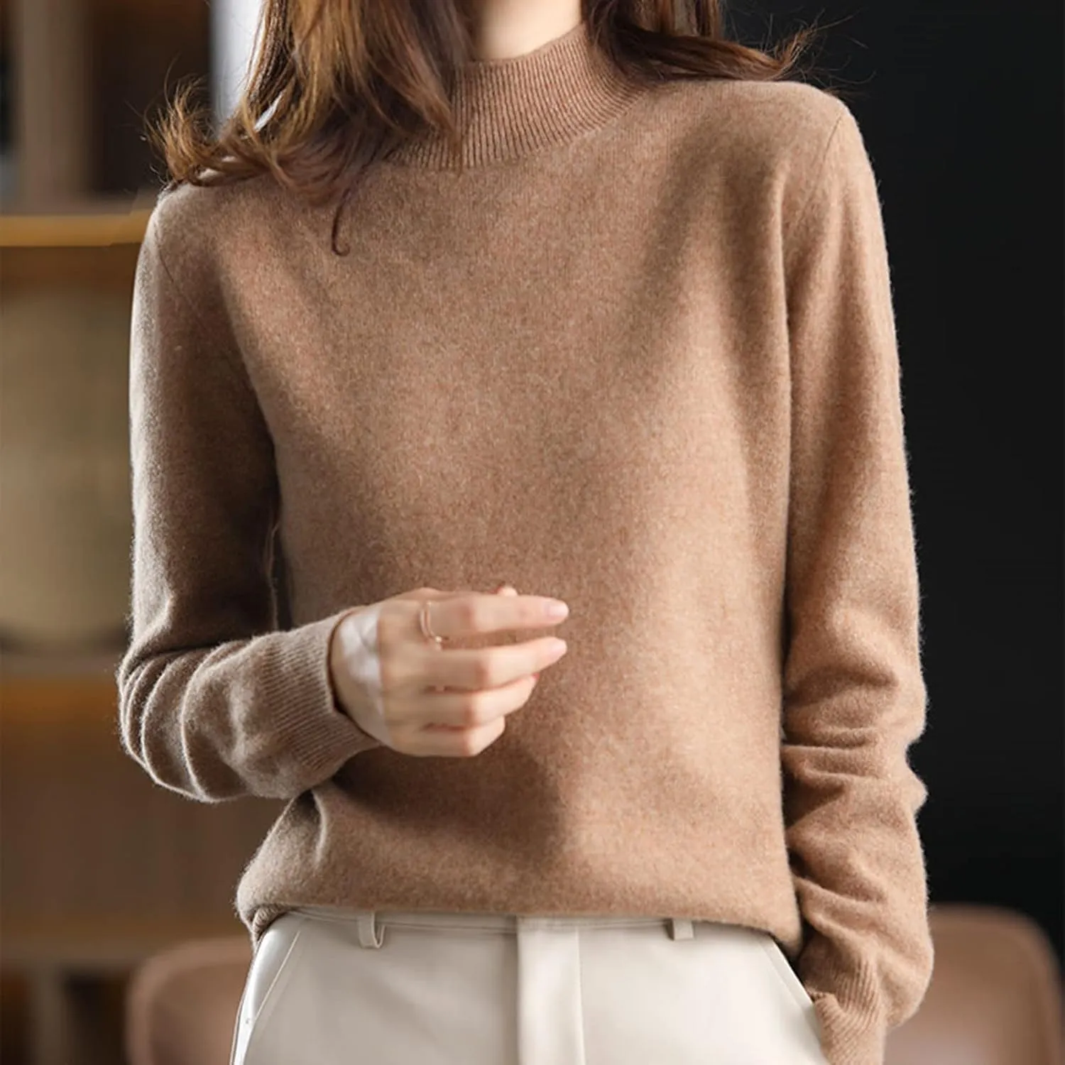Sweaters for Women Mock Neck Comfy Soft Long Sleeve Pullover Sweater Classic Fall Thin Solid Sweater Tops