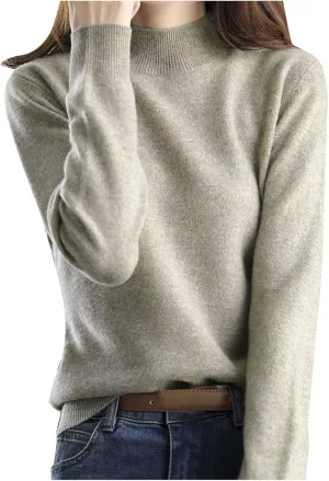 Sweaters for Women Mock Neck Comfy Soft Long Sleeve Pullover Sweater Classic Fall Thin Solid Sweater Tops
