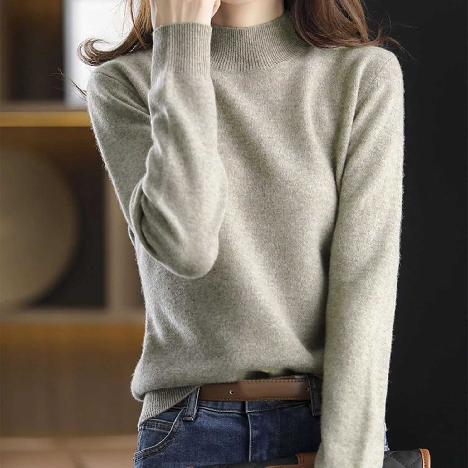 Sweaters for Women Mock Neck Comfy Soft Long Sleeve Pullover Sweater Classic Fall Thin Solid Sweater Tops