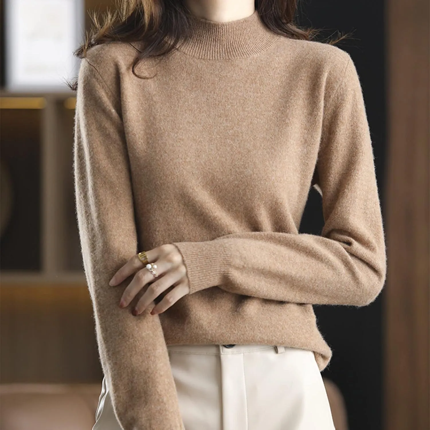 Sweaters for Women Mock Neck Comfy Soft Long Sleeve Pullover Sweater Classic Fall Thin Solid Sweater Tops