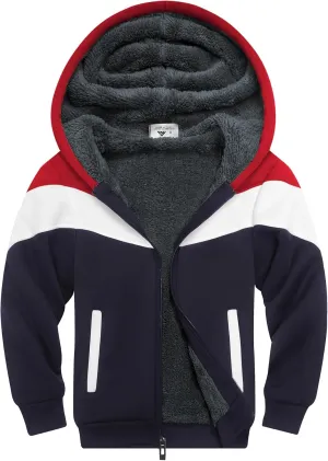 SWISSWELL Boy Jacket Fleece Lined Hoodie Long Sleeve Zip up Soft Warm Sweatshirt Outerwear for Kids