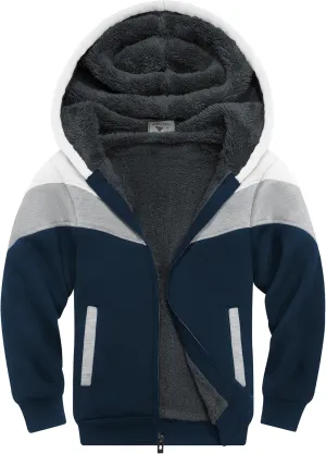 SWISSWELL Boy Jacket Fleece Lined Hoodie Long Sleeve Zip up Soft Warm Sweatshirt Outerwear for Kids