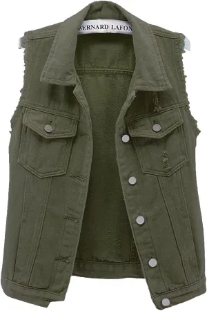 sysinside Women's Candy Color Slim Fit Distressed Denim Vest Frayed Raws Sleeveless Jacket