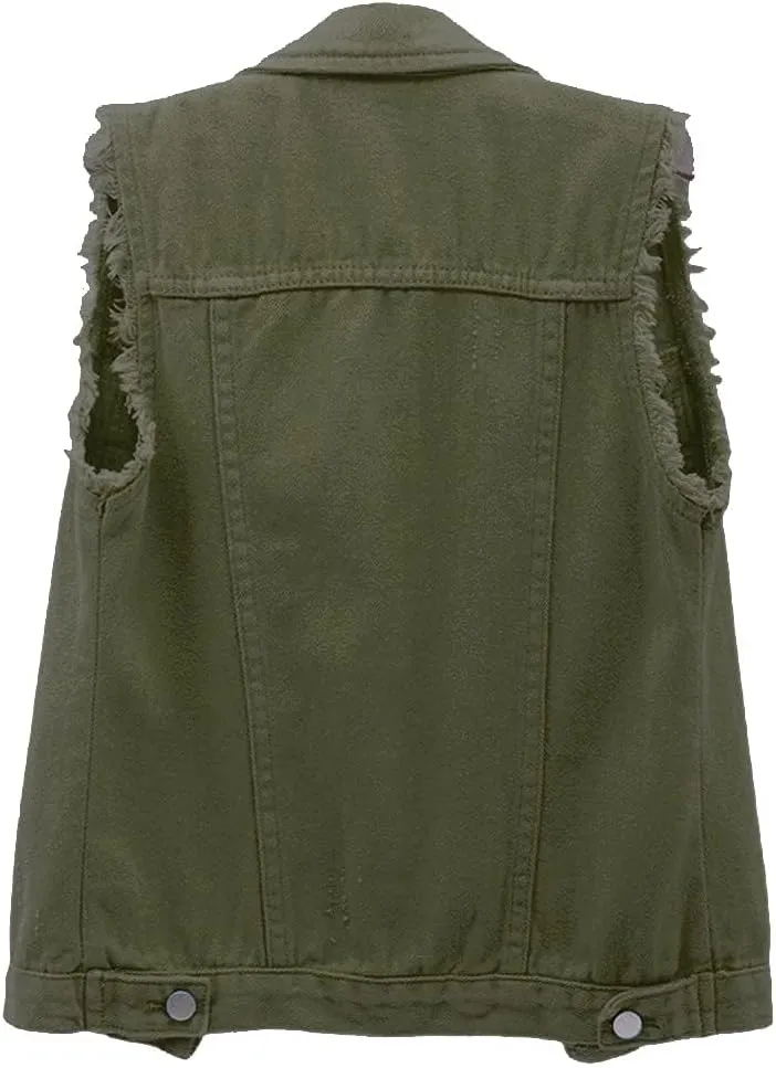 sysinside Women's Candy Color Slim Fit Distressed Denim Vest Frayed Raws Sleeveless Jacket