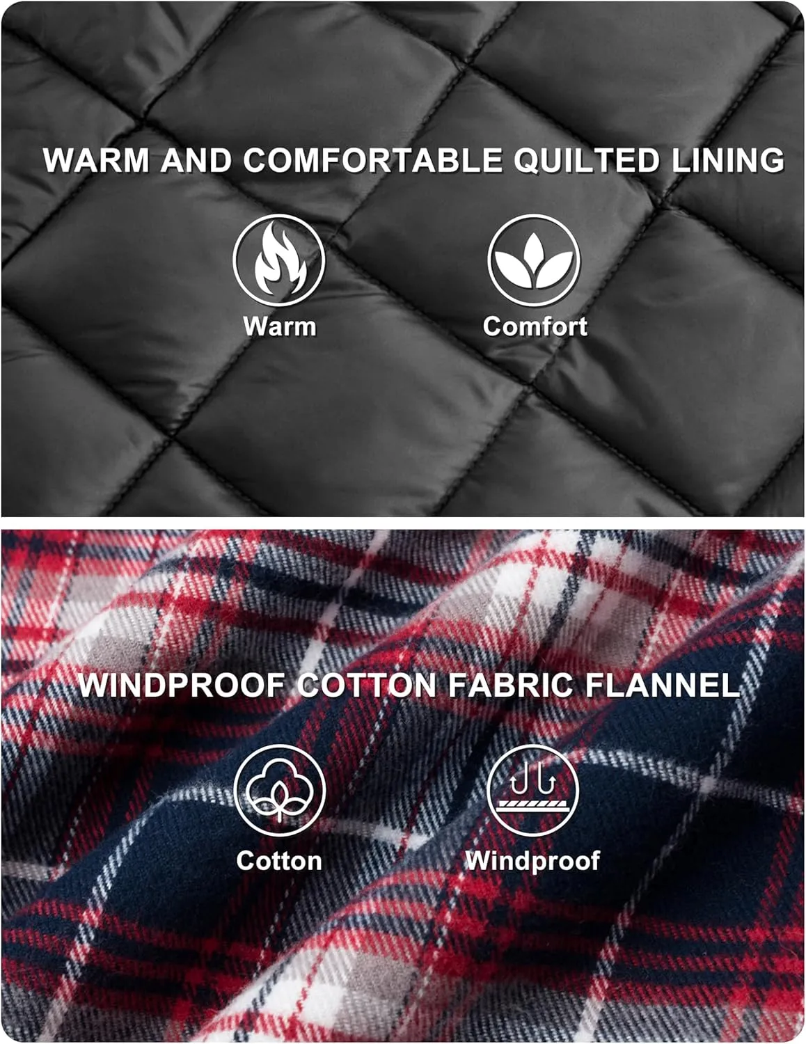 TACVASEN Men's Flannel Shirt Jacket Quilted Lined Long Sleeve Button Down Shirts Jacket