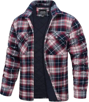 TACVASEN Men's Flannel Shirt Jacket Quilted Lined Long Sleeve Button Down Shirts Jacket