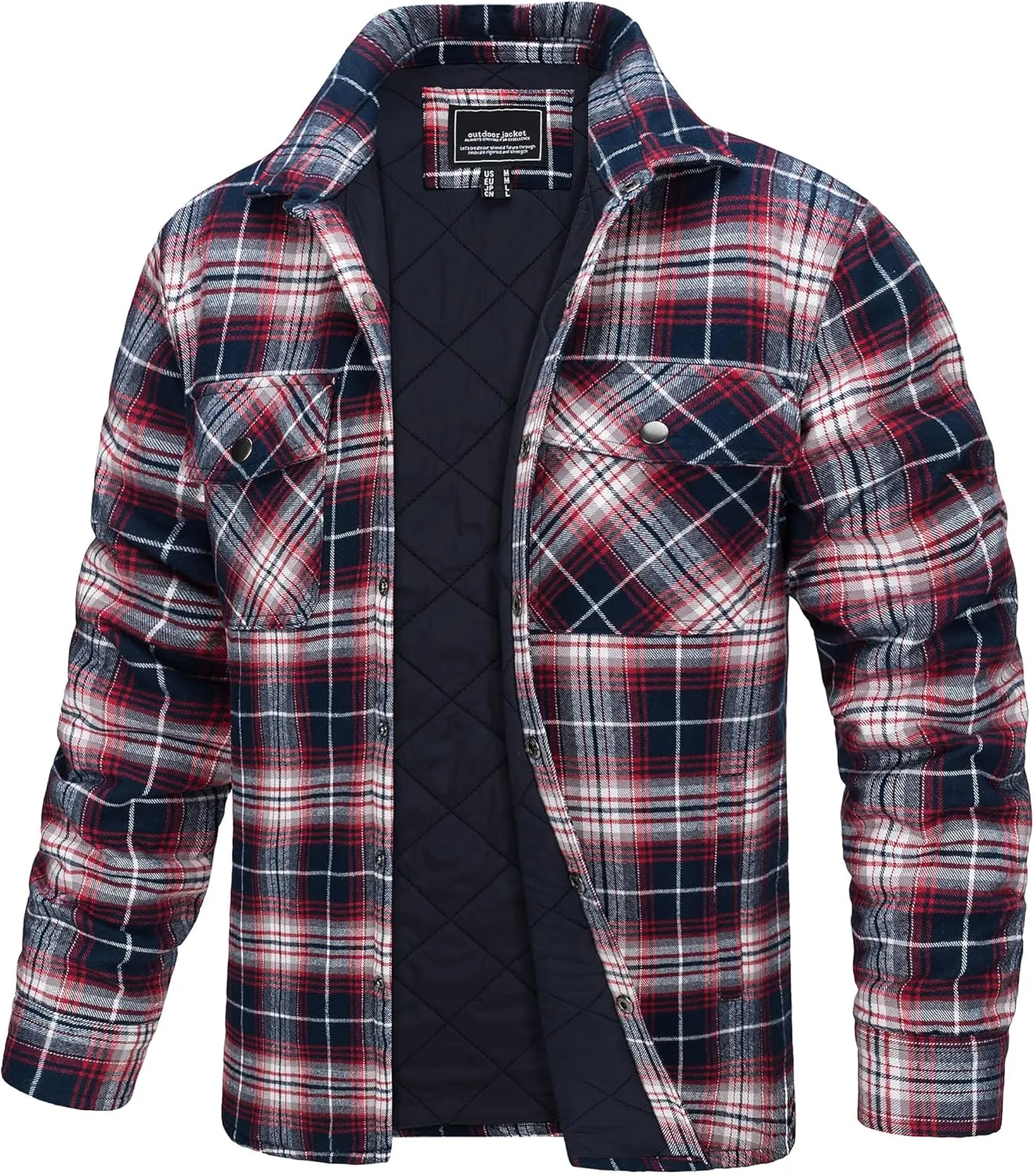 TACVASEN Men's Flannel Shirt Jacket Quilted Lined Long Sleeve Button Down Shirts Jacket