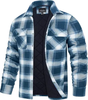 TACVASEN Men's Flannel Shirt Jacket Quilted Lined Long Sleeve Button Down Shirts Jacket