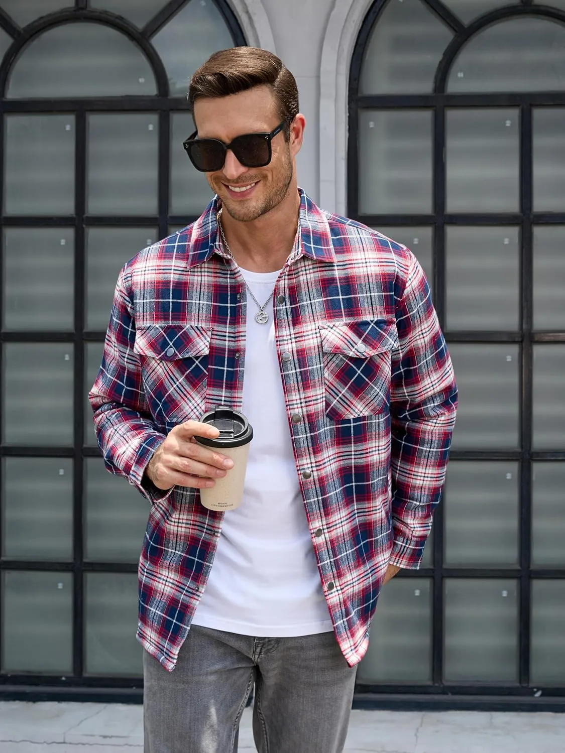 TACVASEN Men's Flannel Shirt Jacket Quilted Lined Long Sleeve Button Down Shirts Jacket
