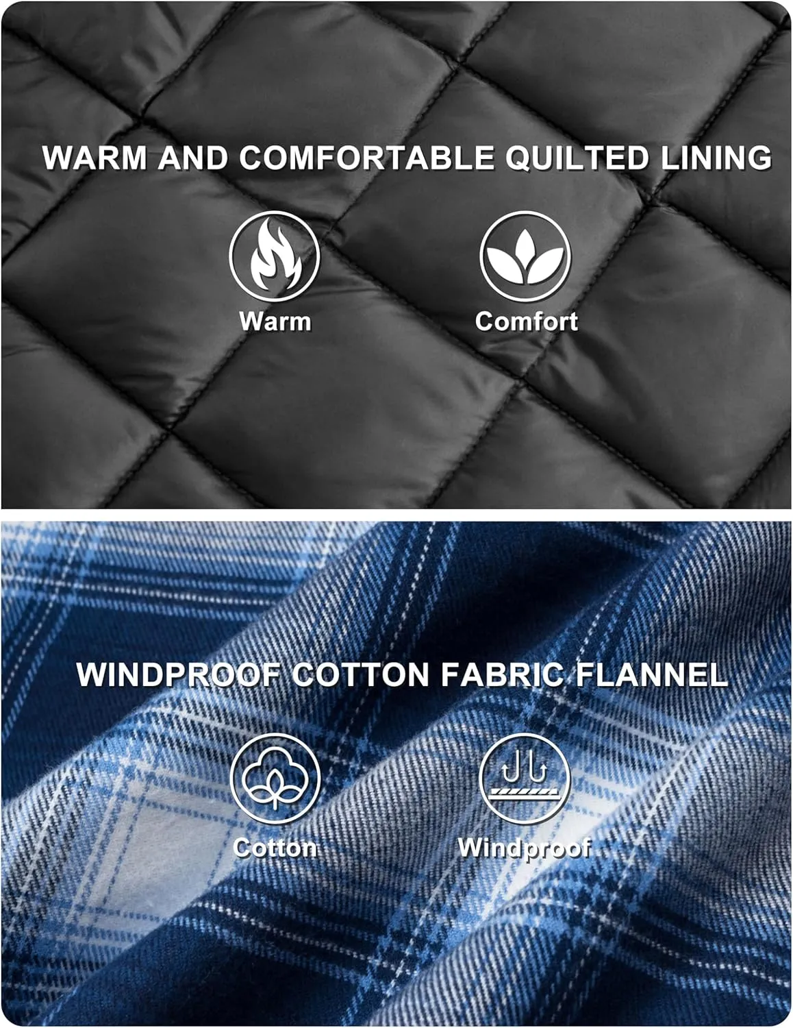 TACVASEN Men's Flannel Shirt Jacket Quilted Lined Long Sleeve Button Down Shirts Jacket
