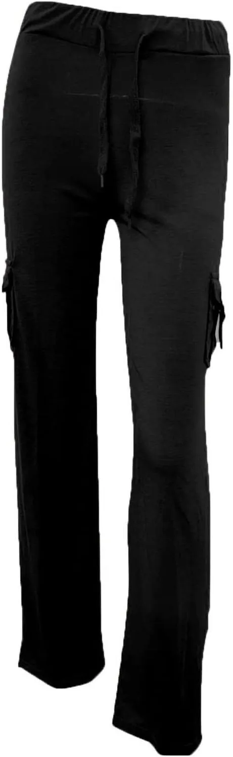 TANGNADE Womens Cargo Pants High Waist Wide Leg Pants with Pockets Drawstring Yoga Workout Leggings Gym Trouser Pants