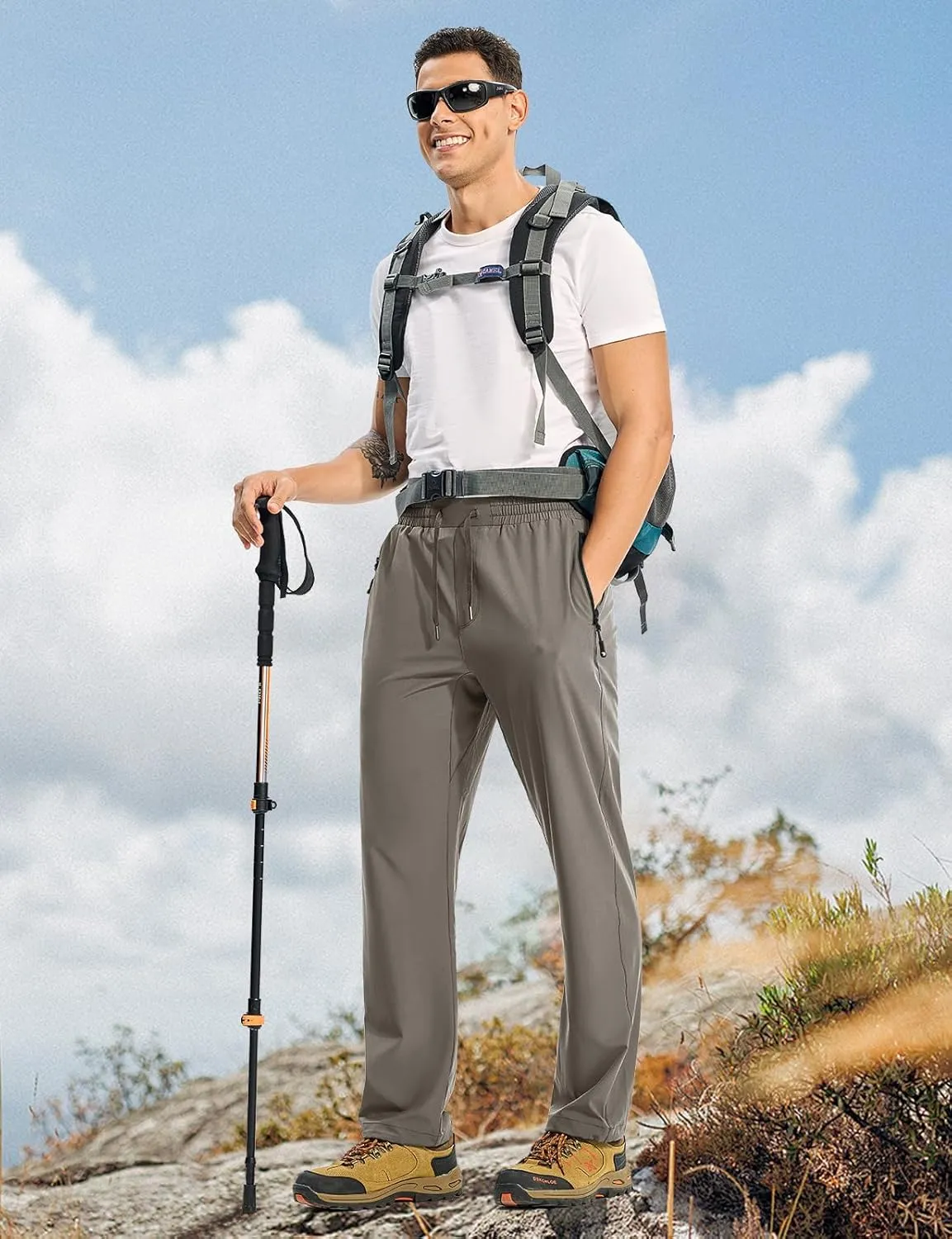 TBMPOY Mens Lightweight Hiking Pants Quick Dry Travel Fishing Water Resistant Workout Athletic Sweatpants Zipper Pockets