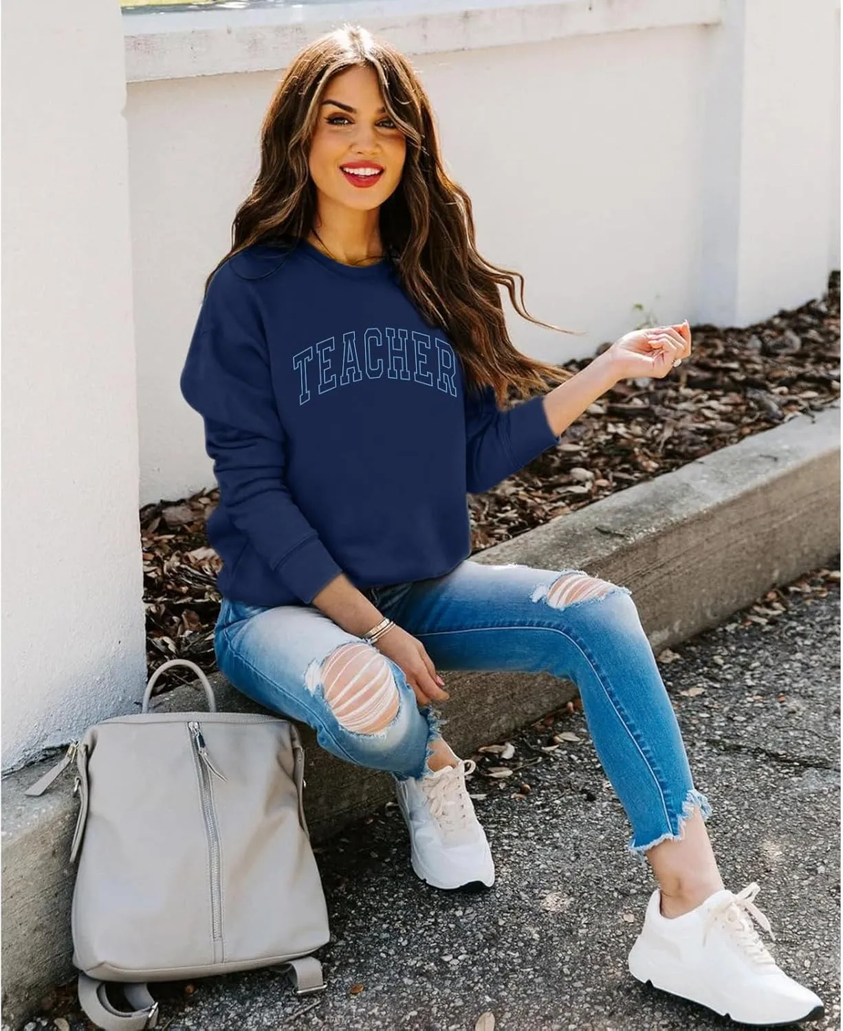 Teacher Sweatshirts for Women Cute Teacher Life Graphic Shirt Inspirational Long Sleeve Crewneck Loose Pullover Tops
