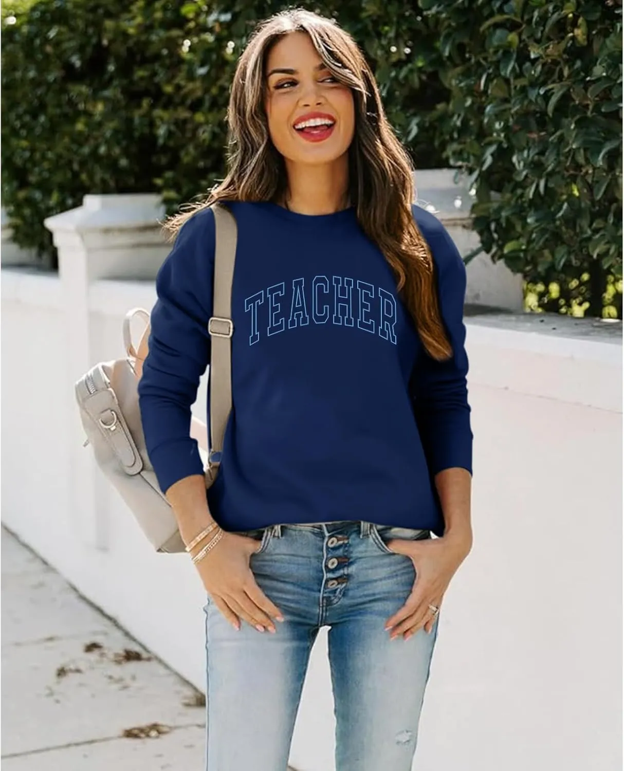 Teacher Sweatshirts for Women Cute Teacher Life Graphic Shirt Inspirational Long Sleeve Crewneck Loose Pullover Tops