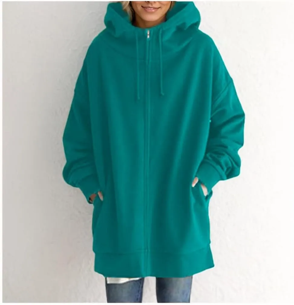 TIAFORD Oversized Zip Up Hoodies for Women Fleece Jackets Long Sleeve Sweatshirts Casual Loose Fall Jacket with Pockets