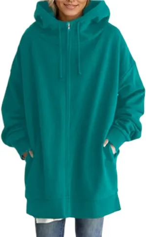 TIAFORD Oversized Zip Up Hoodies for Women Fleece Jackets Long Sleeve Sweatshirts Casual Loose Fall Jacket with Pockets