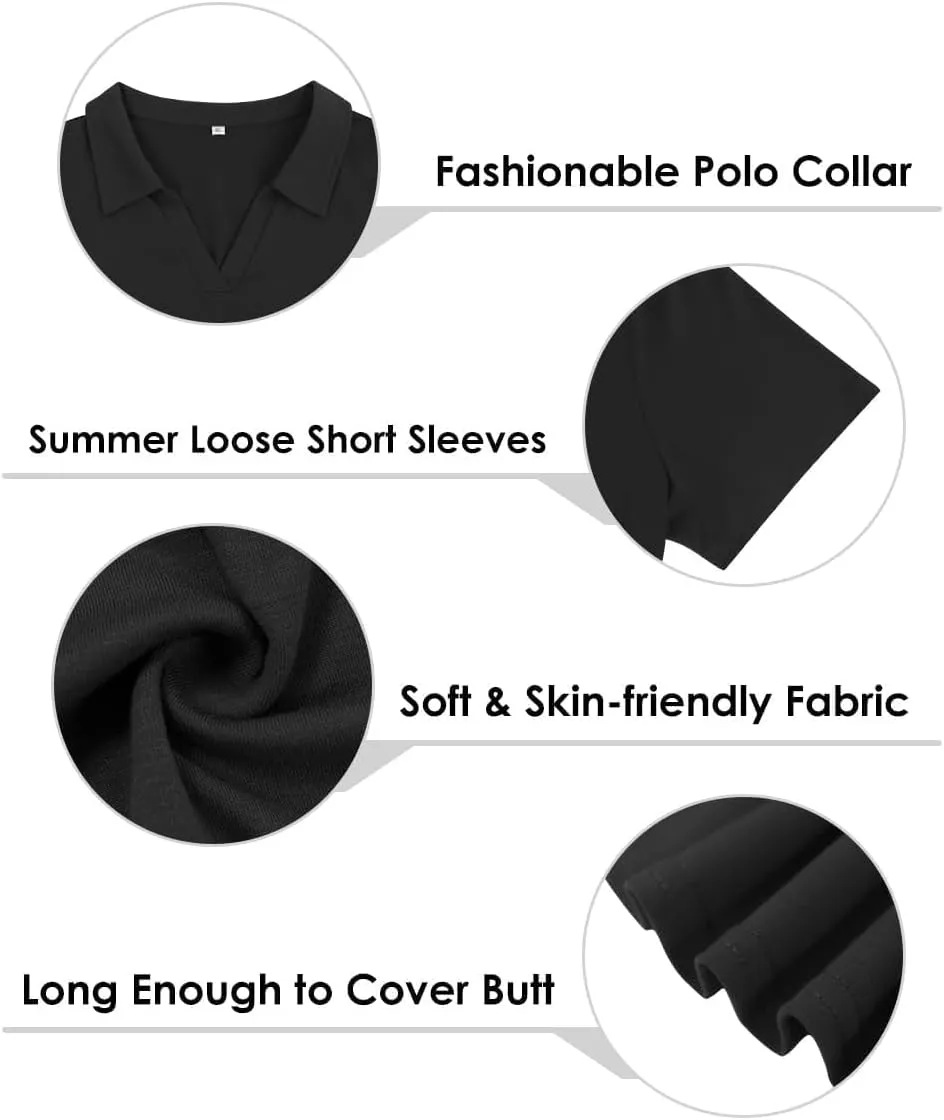 TIYOMI Plus Size Collared Polo Shirts Summer Short Sleeve V Neck Business Tops for Women XL-5XL