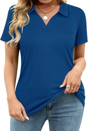 TIYOMI Plus Size Collared Polo Shirts Summer Short Sleeve V Neck Business Tops for Women XL-5XL