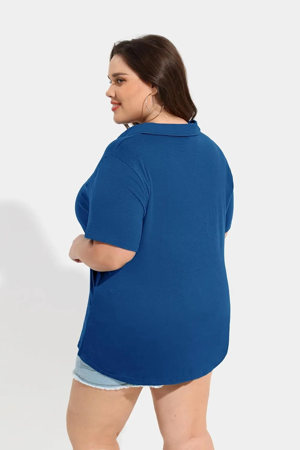TIYOMI Plus Size Collared Polo Shirts Summer Short Sleeve V Neck Business Tops for Women XL-5XL