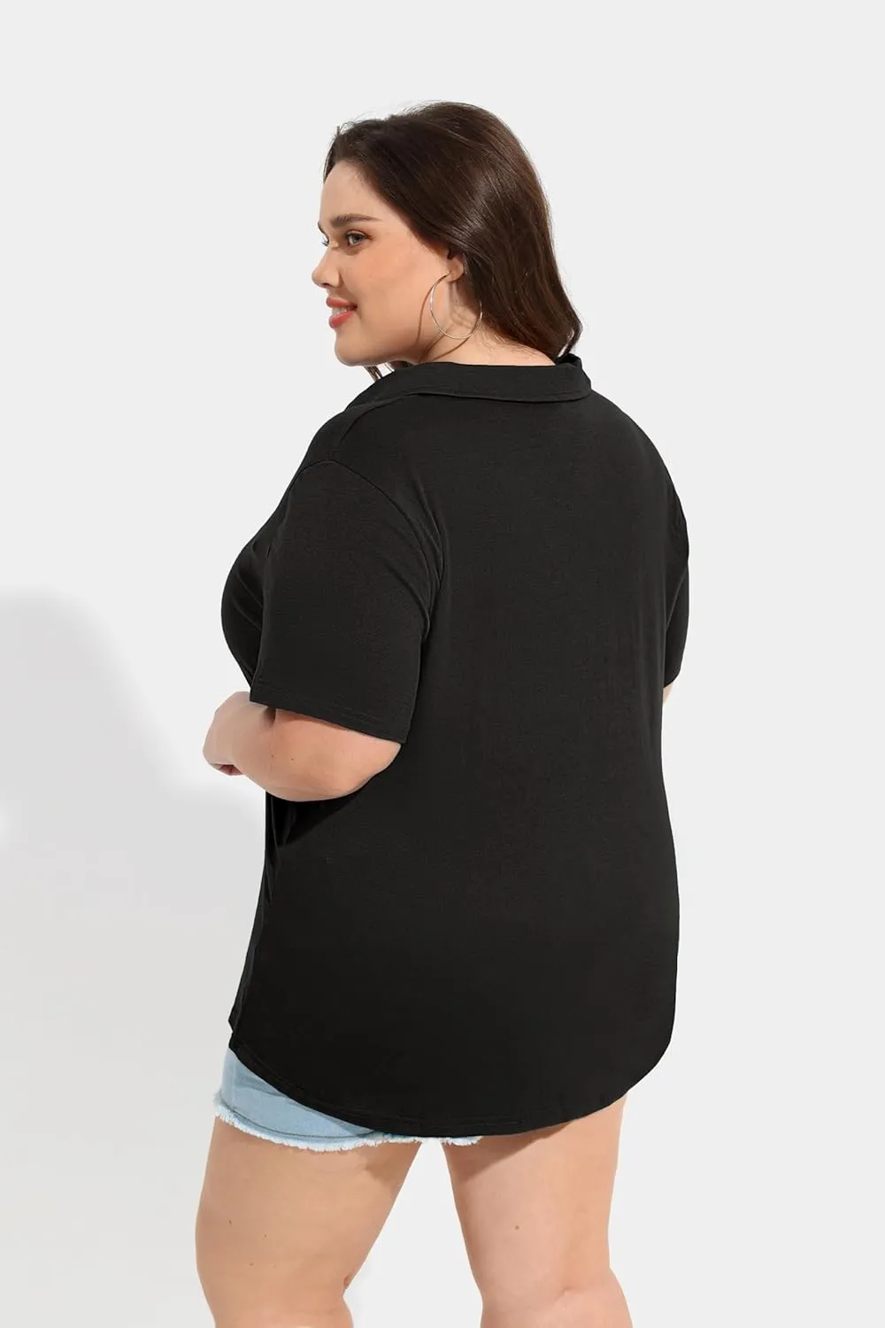 TIYOMI Plus Size Collared Polo Shirts Summer Short Sleeve V Neck Business Tops for Women XL-5XL