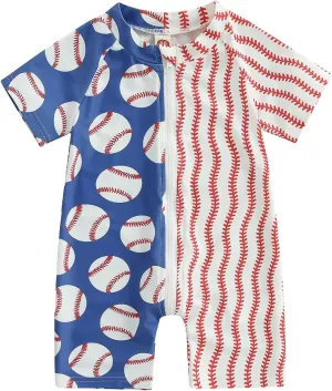 Toddler Baby Boy Swimsuit One Piece Rash Guard Zipper Short Sleeve Bathing Suit Swimwear Infant Beach Wear Sunsuit