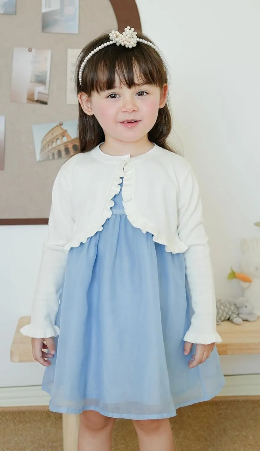Toddler Girls Cardigan Sweater Bolero Shrug Baby Kids Long Sleeve Cropped Dress Up Button Closure Jacket Tops