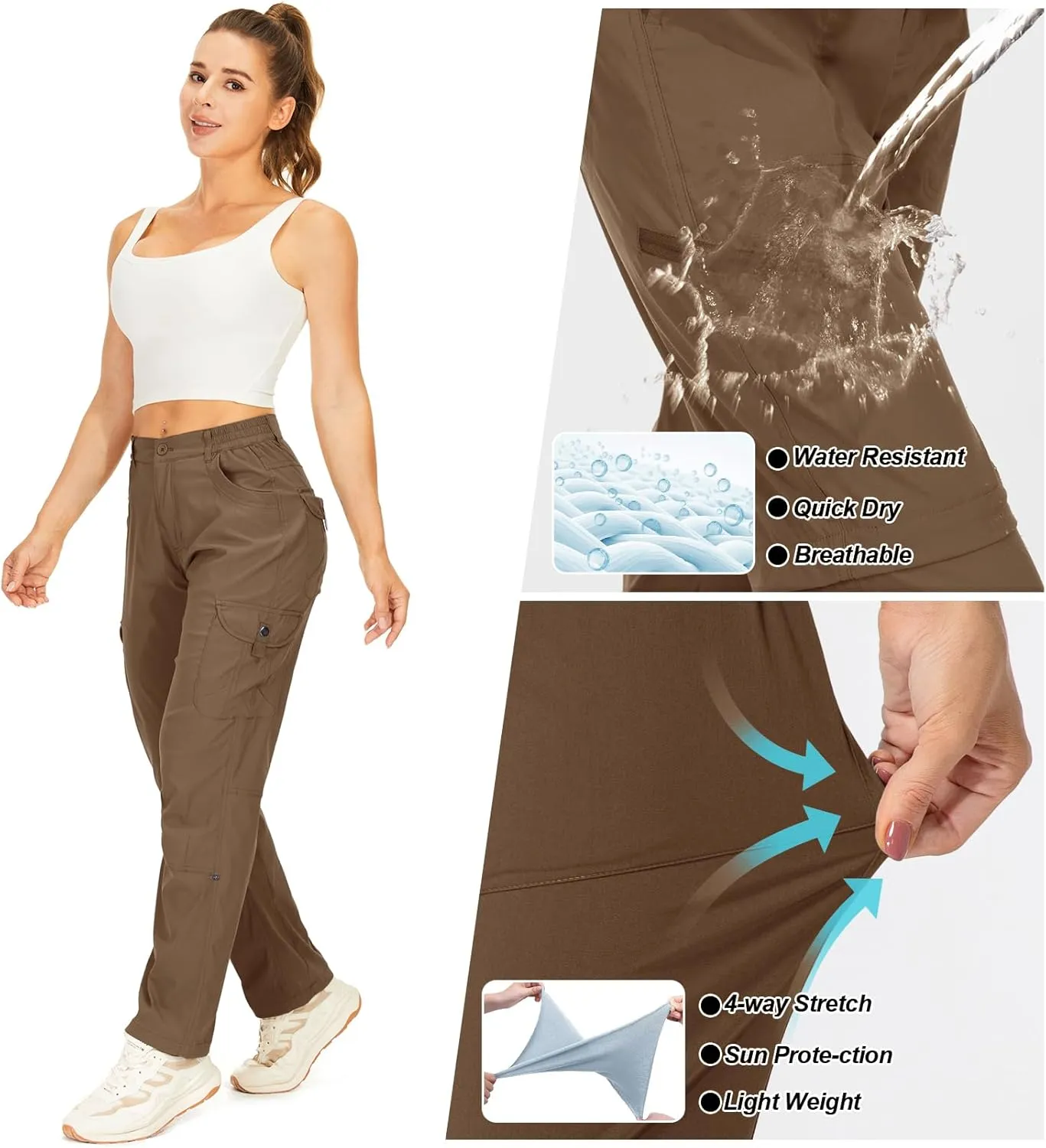 Toomett Women's Hiking Cargo Pants convertible Quick Dry UPF50  Waterproof capri Fishing Safari Travel Pants