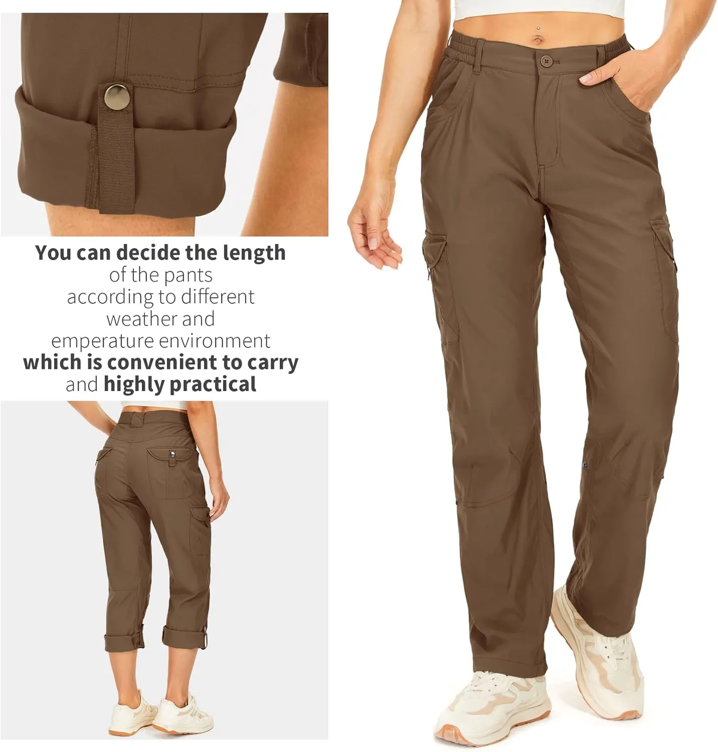 Toomett Women's Hiking Cargo Pants convertible Quick Dry UPF50  Waterproof capri Fishing Safari Travel Pants