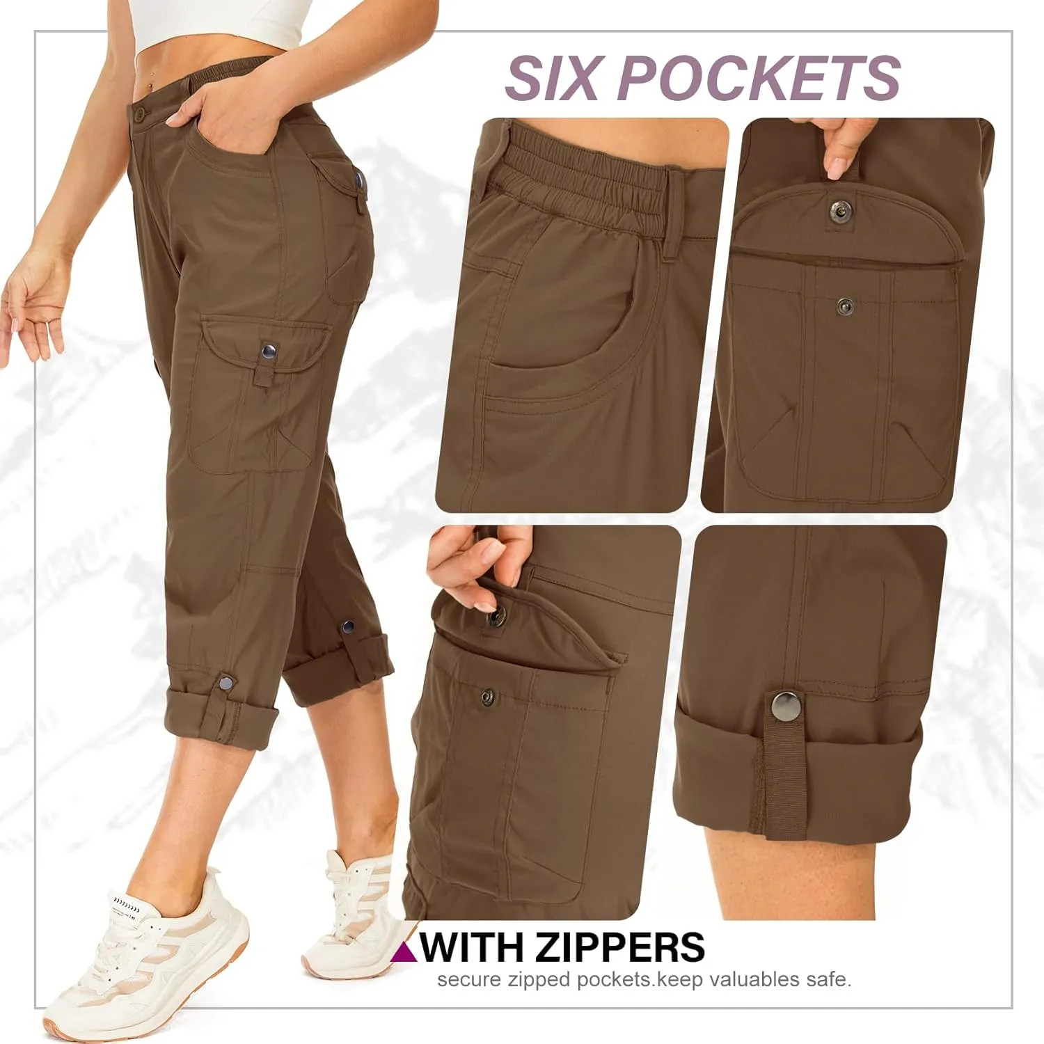 Toomett Women's Hiking Cargo Pants convertible Quick Dry UPF50  Waterproof capri Fishing Safari Travel Pants