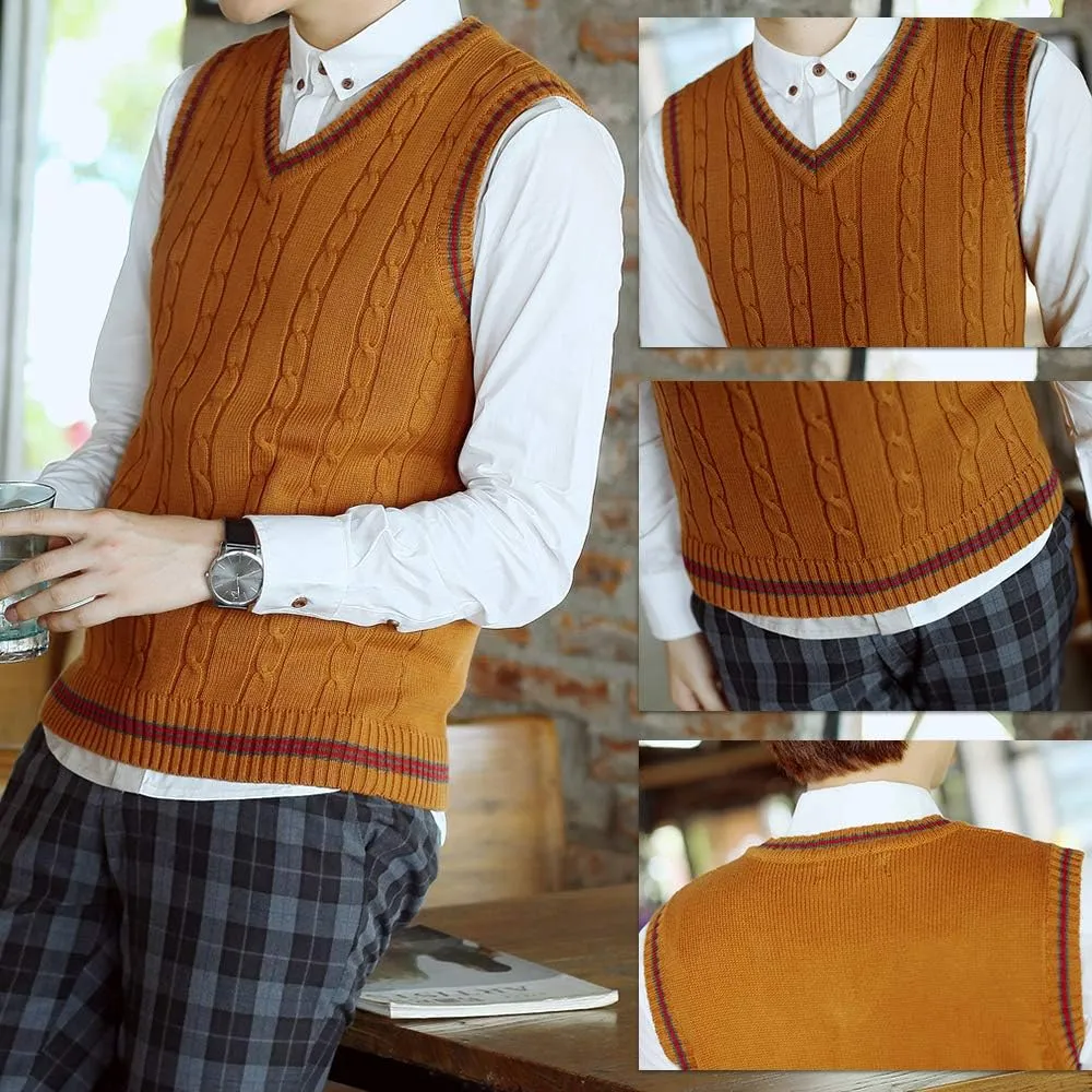 TopTie Men's 100% Cotton Knit Sweater Vest